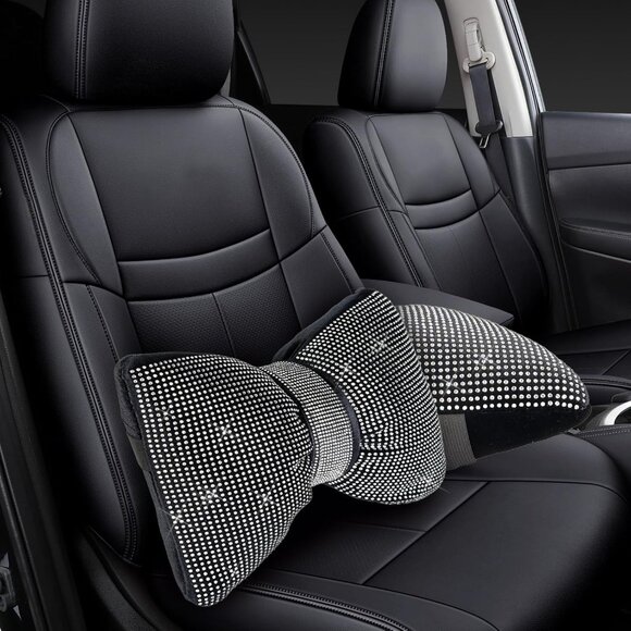 2 PCS Bling Car Pillows, Rhinestones Bowknot Bling Car Headrest Pillow, - Picture 3 of 6